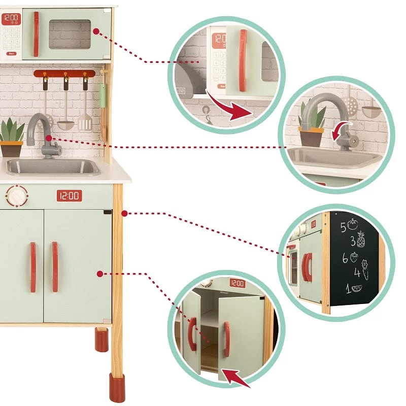 Cucina In Legno Giocattolo Per Bambini - Cucina Luci E Suoni Alta 104 Cm - immagine 2