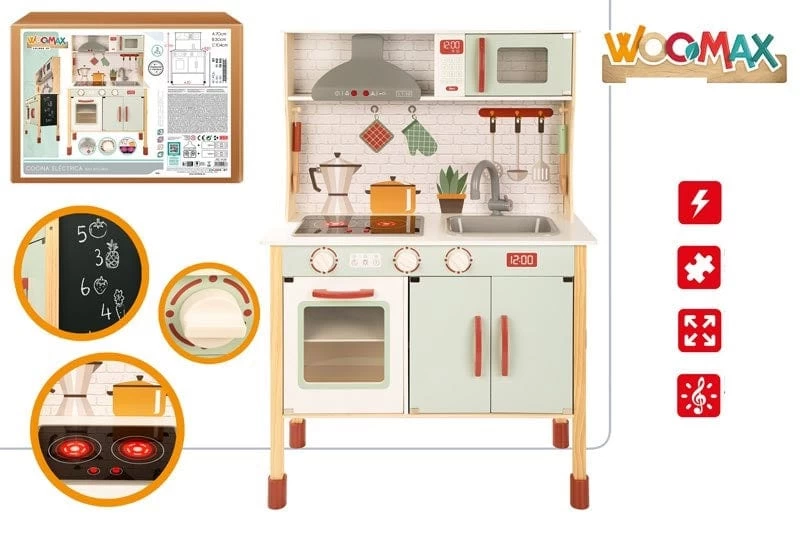 Cucina In Legno Giocattolo Per Bambini - Cucina Luci E Suoni Alta 104 Cm