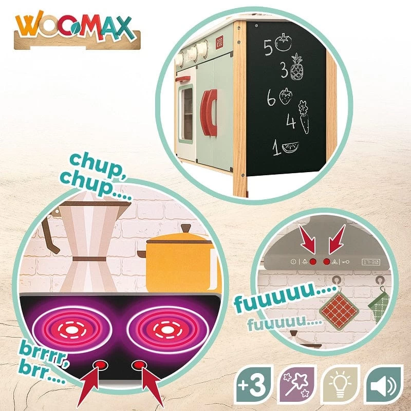 Cucina In Legno Giocattolo Per Bambini - Cucina Luci E Suoni Alta 104 Cm - immagine 6